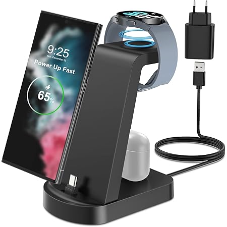 VCVS 3 in 1 Schnell Ladestation Kompatibel mit Samsung Ladegerät, 18W Wireless Ladekabel für Galaxy S23 S22 S21 S20 Z Flip 5 4 3 Fold 4 3 /Galaxy Watch 6 6 Classic 5 Pro 5 4 3 Active 2 /Galaxy Buds